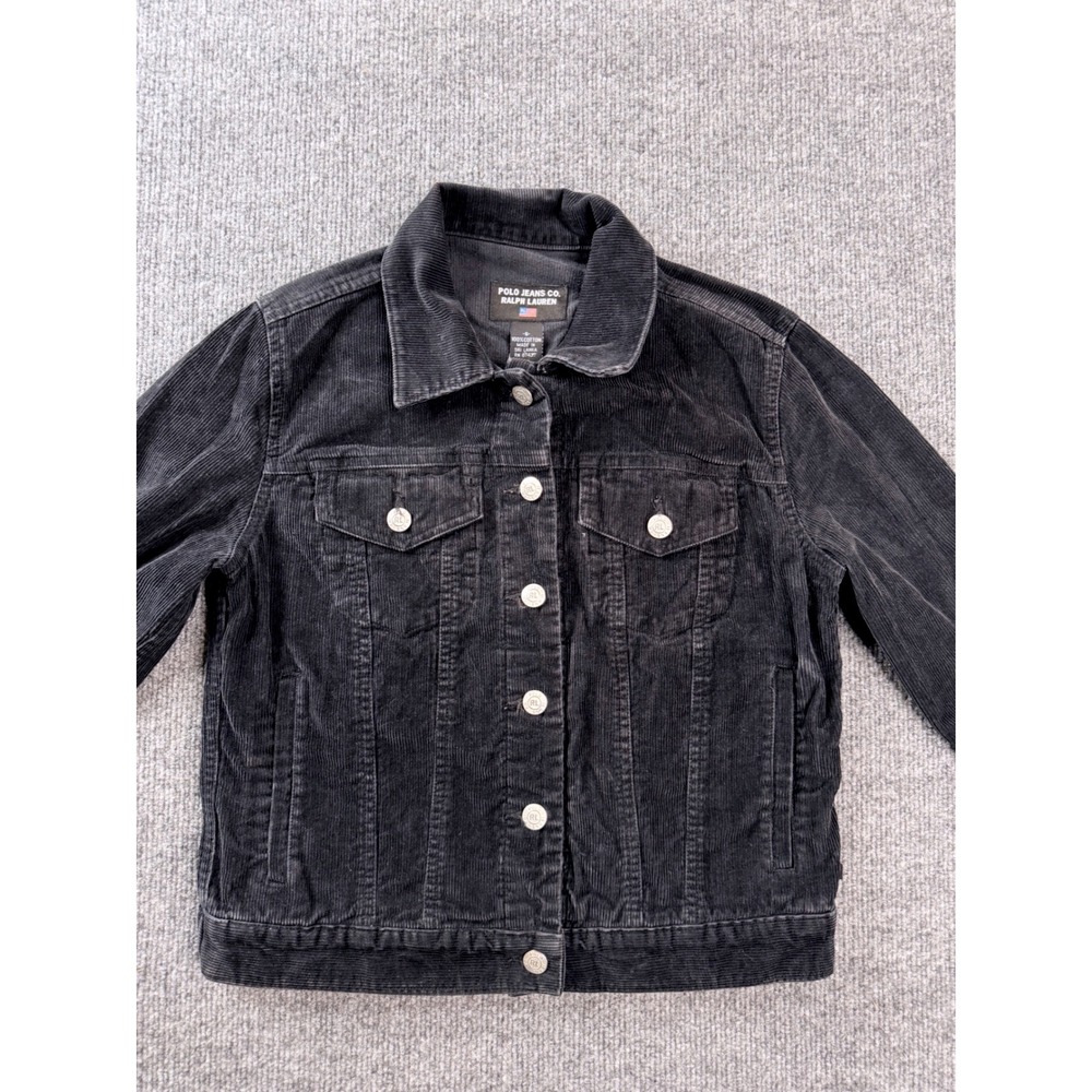 Polo Jeans Co Ralph Lauren Corduroy Trucker Jacket Small Black Y2K Cotton Mens